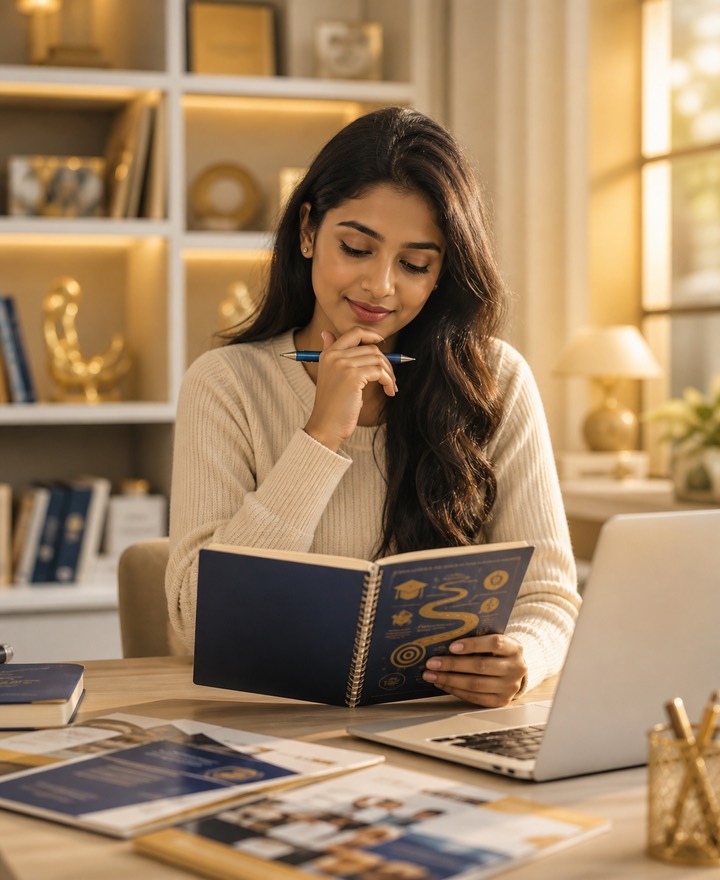 Thoughtful student planning career options